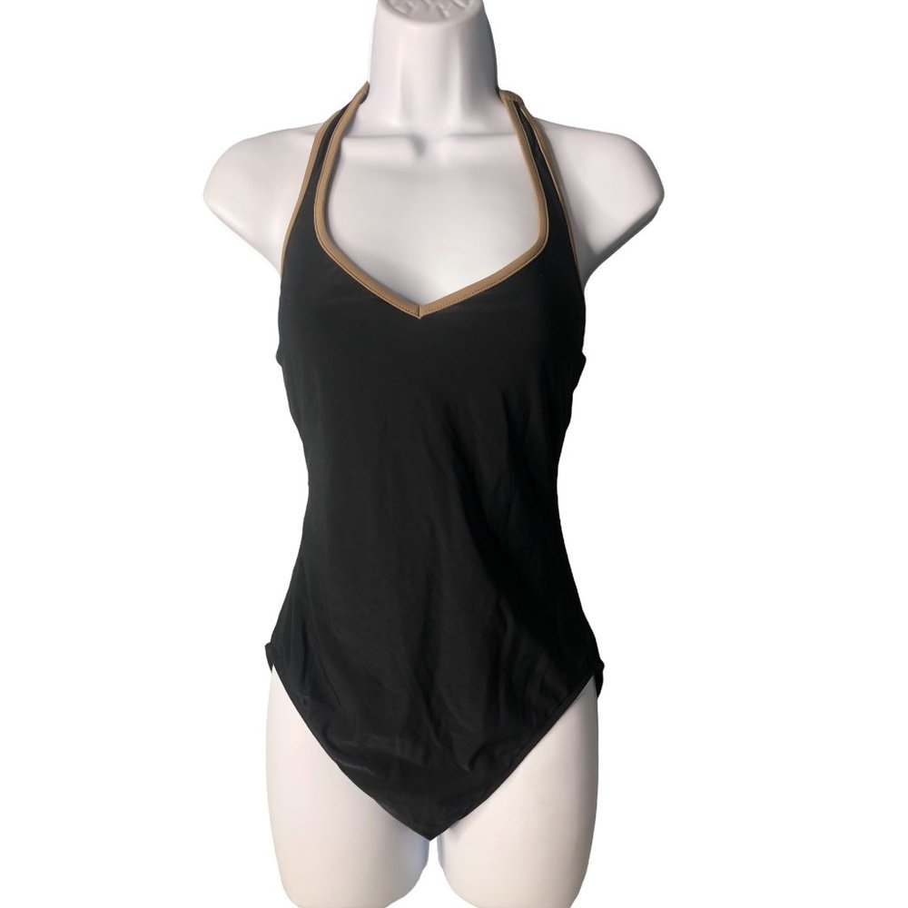 Black Halter One-Piece Swimsuit with Contrast Trim